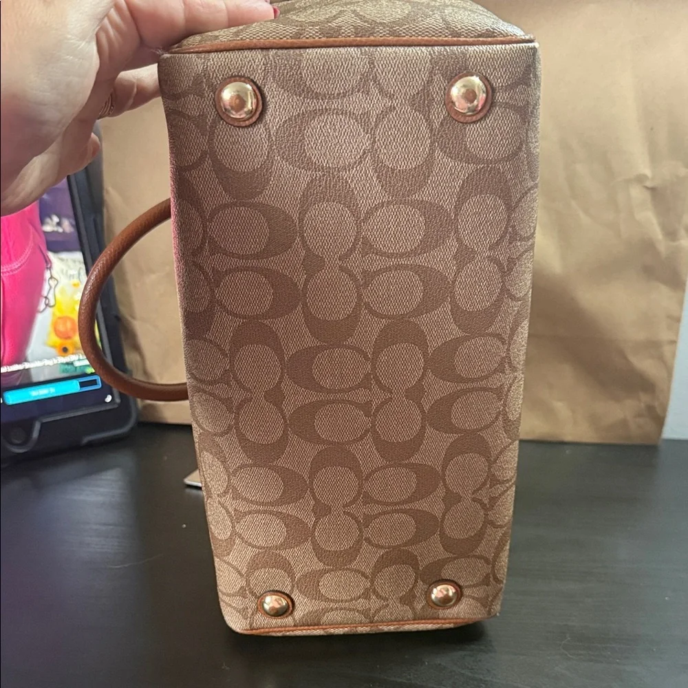 Coach Bennett Tan and Brown Signature Satchel - Picture 8 of 16